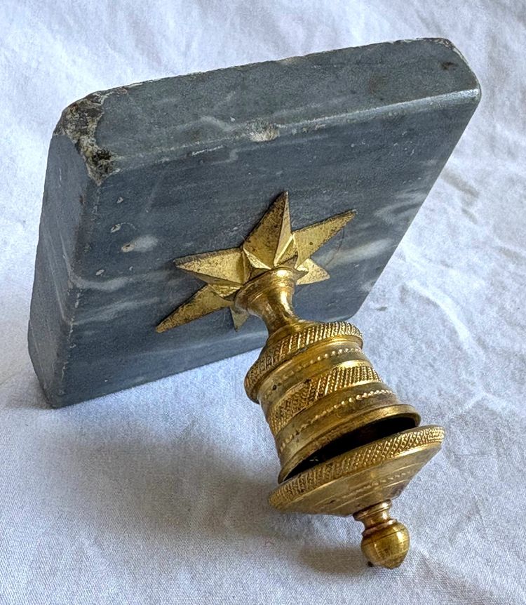 Encrier Empire en bronze doré, marbre bleu Turquin