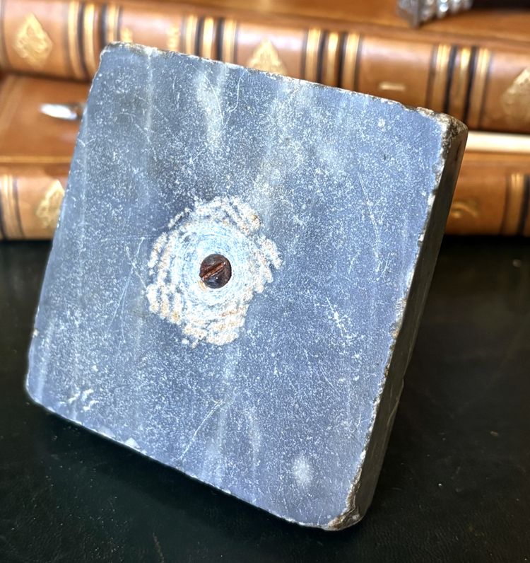 Encrier Empire en bronze doré, marbre bleu Turquin