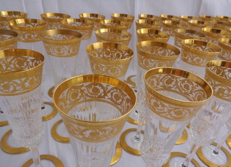 Saint Louis Crystal Flute, "Thistle" Model, Gold, in Perfect Condition