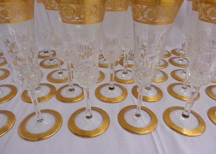 Saint Louis Crystal Flute, "Thistle" Model, Gold, in Perfect Condition