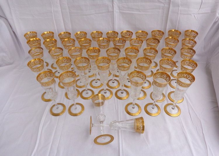Saint Louis Crystal Flute, "Thistle" Model, Gold, in Perfect Condition