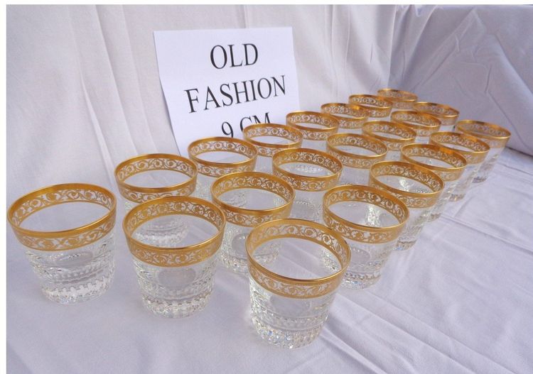 Saint Louis Crystal Whiskey Glass, Thistle Gold Model, Medium Old Fashioned No. 3
