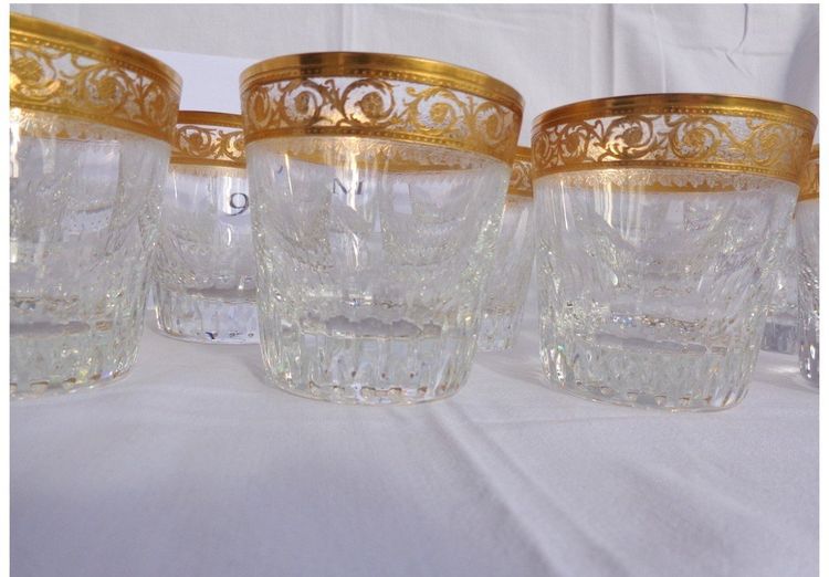 Saint Louis Crystal Whiskey Glass, Thistle Gold Model, Medium Old Fashioned No. 3