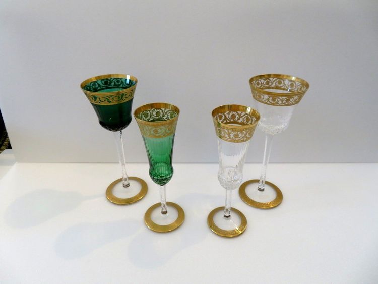 4er-Set Gläser in Grün, „Saint Louis Thistle“, Gold, Kristall