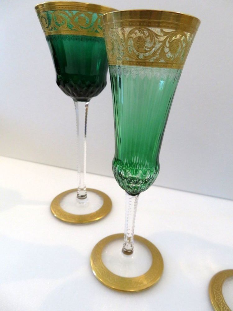 4er-Set Gläser in Grün, „Saint Louis Thistle“, Gold, Kristall