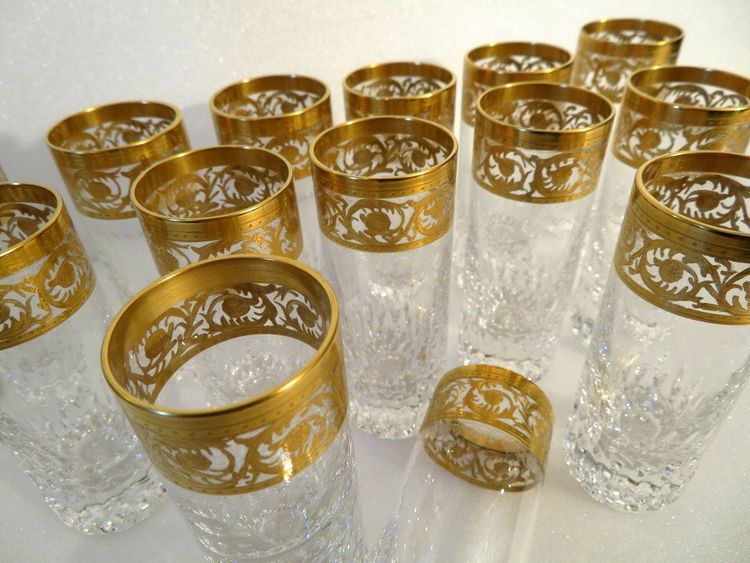 1 Saint Louis Thistle Gold Crystal Signed Vodka Shot Glass