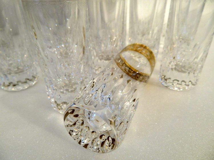 1 Saint Louis Thistle Gold Crystal Signed Vodka Shot Glass
