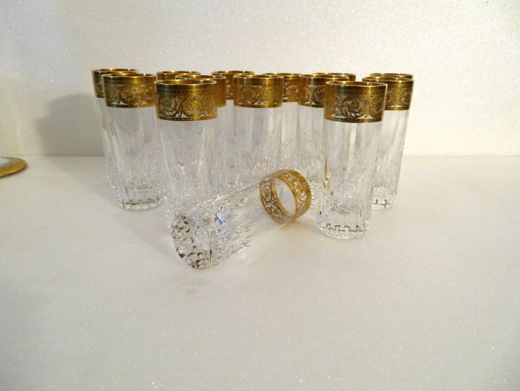 1 Saint Louis Thistle Gold Crystal Signed Vodka Shot Glass