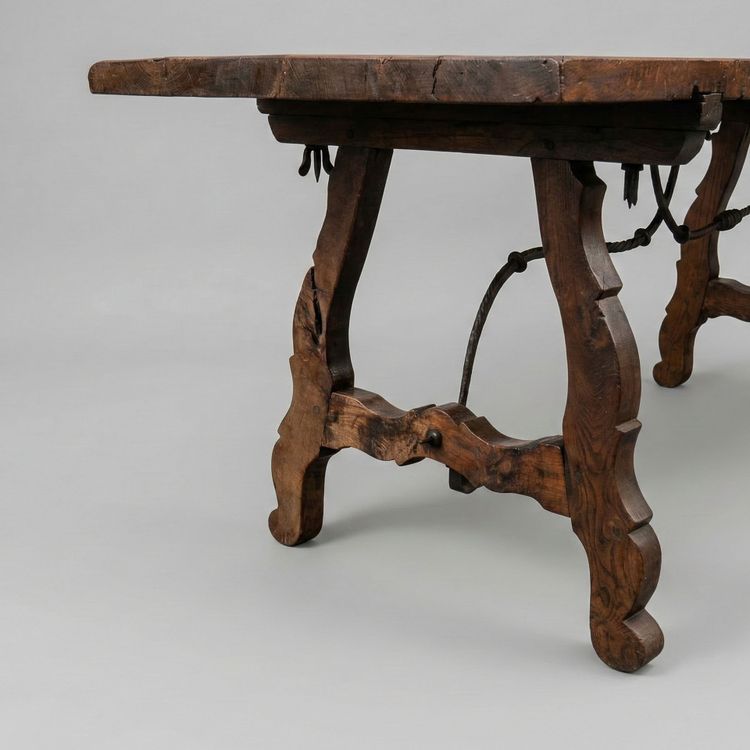 Spanish Baroque Style Dining Table with Wrought-Iron Stretcher — 18th Century