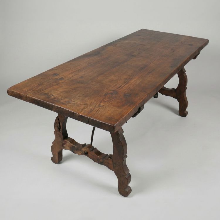 Spanish Baroque Style Dining Table with Wrought-Iron Stretcher — 18th Century