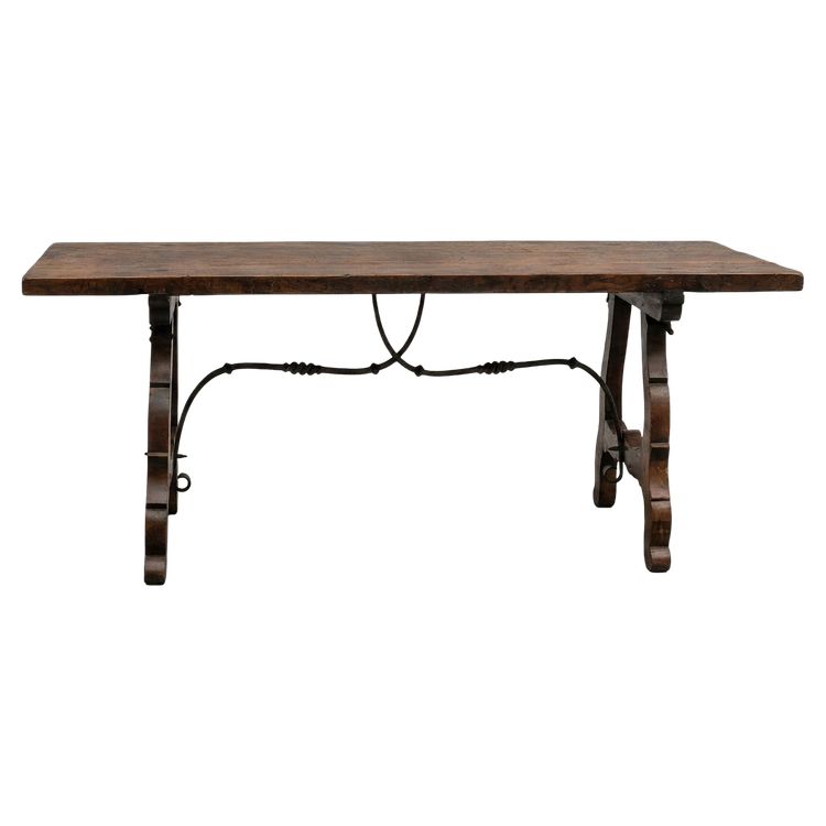 Spanish Baroque Style Dining Table with Wrought-Iron Stretcher — 18th Century