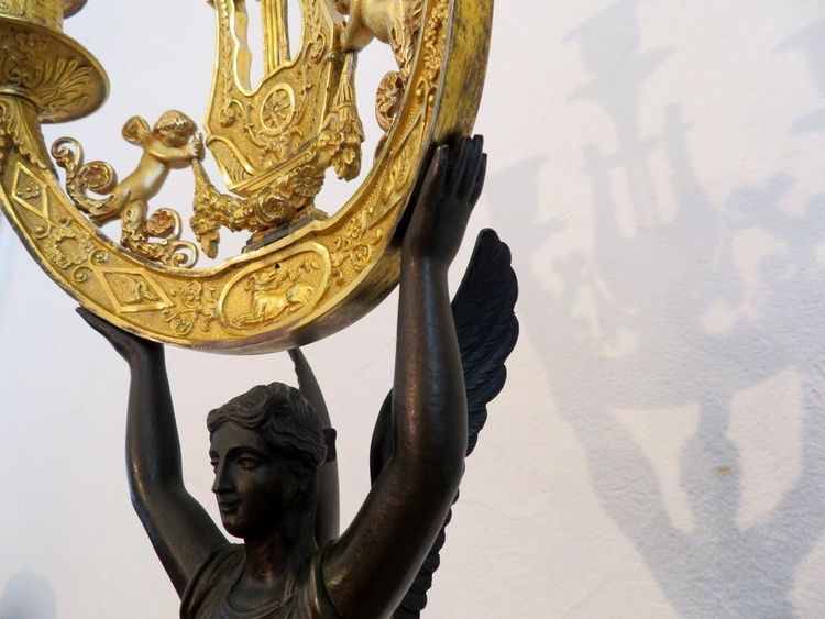 Pair De Candélabres Victoires Ailées En Bronze époque Empire 60cm
