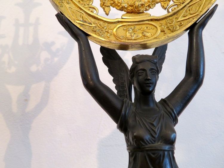 Pair De Candélabres Victoires Ailées En Bronze époque Empire 60cm