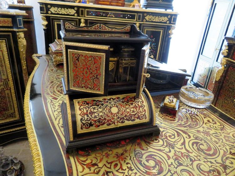 Napoleon III-era Boulle-style Marquetry Tea Cabinet
