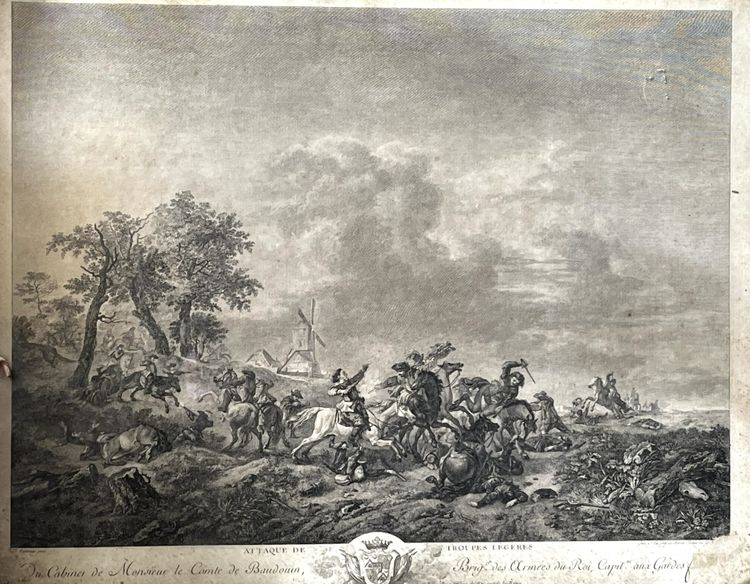 Gravure de bataille du 18ème siècle