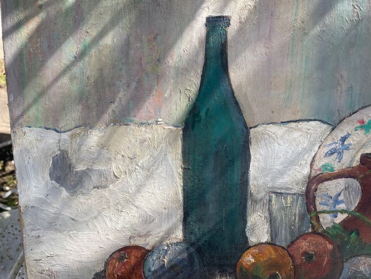 Still life with fruit and bottle