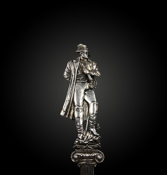 ENTREMETS SPOON with the effigy of Napoleon, probably Germany around 1920 Silver