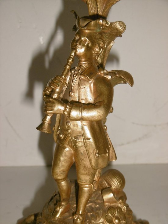 Pair Of Gilded Bronze Candelabras With Musicians