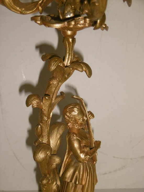 Pair Of Gilded Bronze Candelabras With Musicians