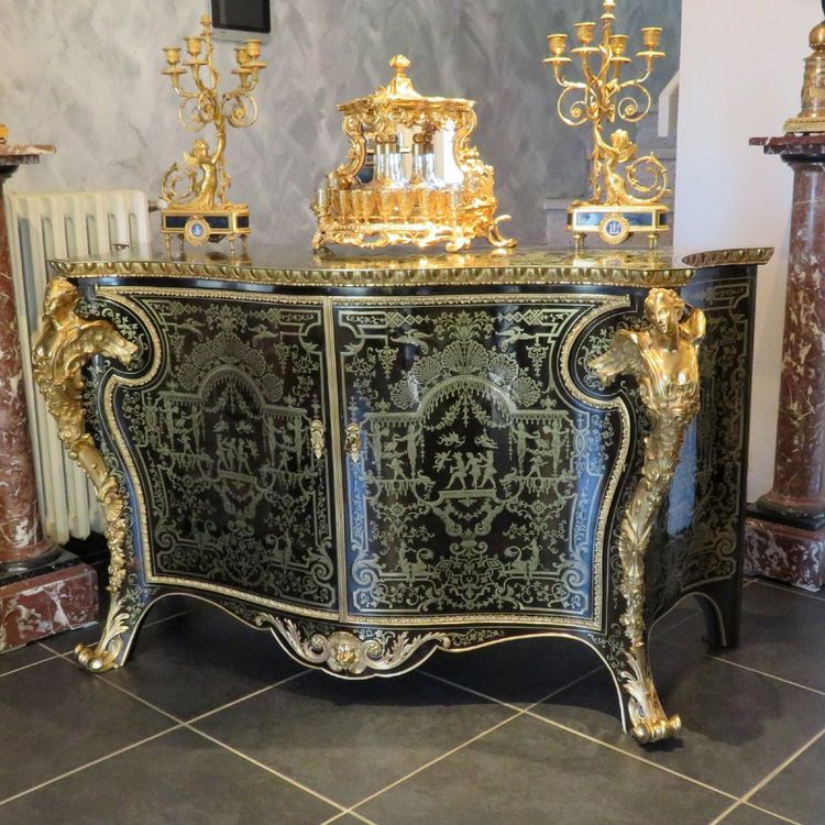 Attribuito a Mellier, comò con intarsi Boulle, XIX secolo, stile Regency.