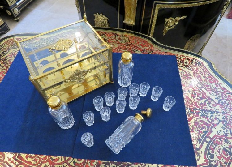 Complete bronze and crystal liquor cabinet, circa 1900