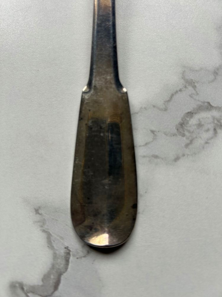 Solid silver stew spoon with coat of arms, plain, 18th century