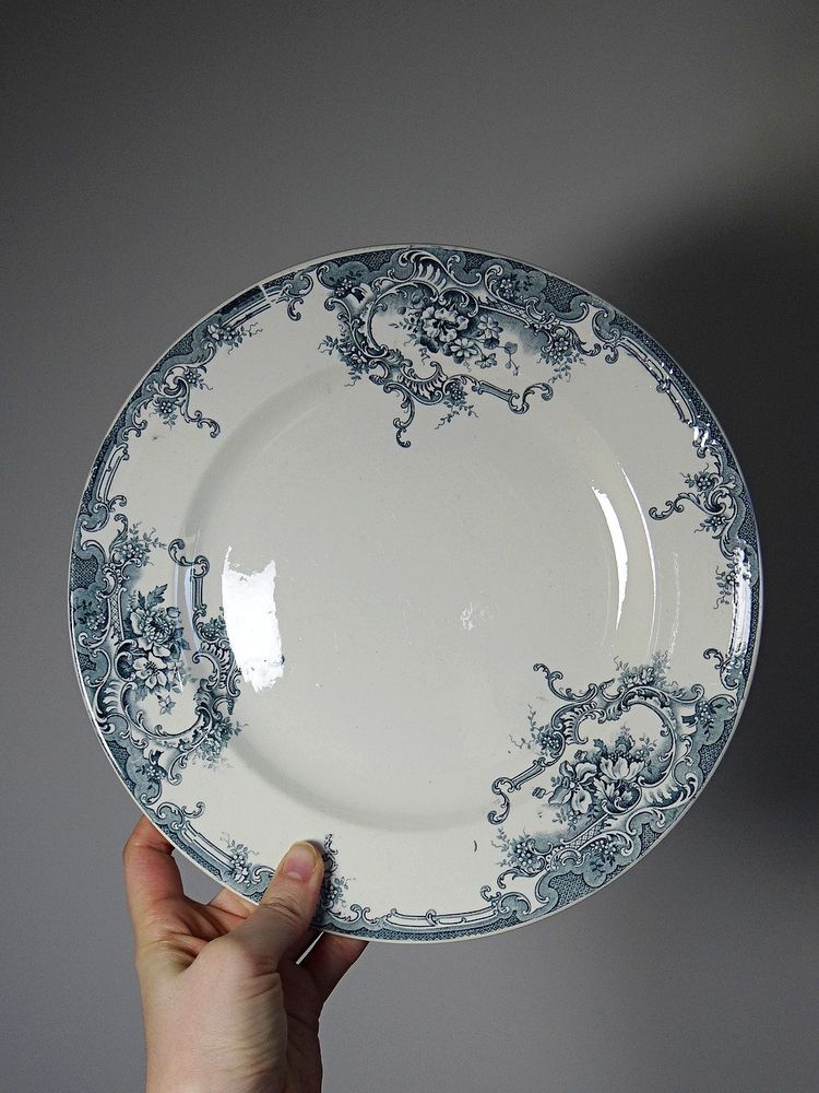 6 antique plates Boch Frères Keramis model Dauphin blue décor 19th-20th century