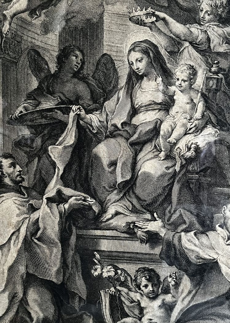 L'adoration de la Vierge, gravure du 18ème siècle
