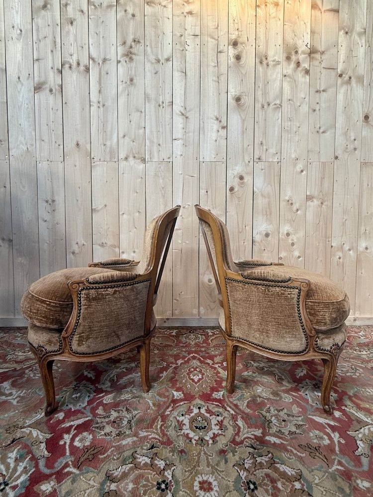 Pair of Louis XV glossy brown velvet shepherdesses