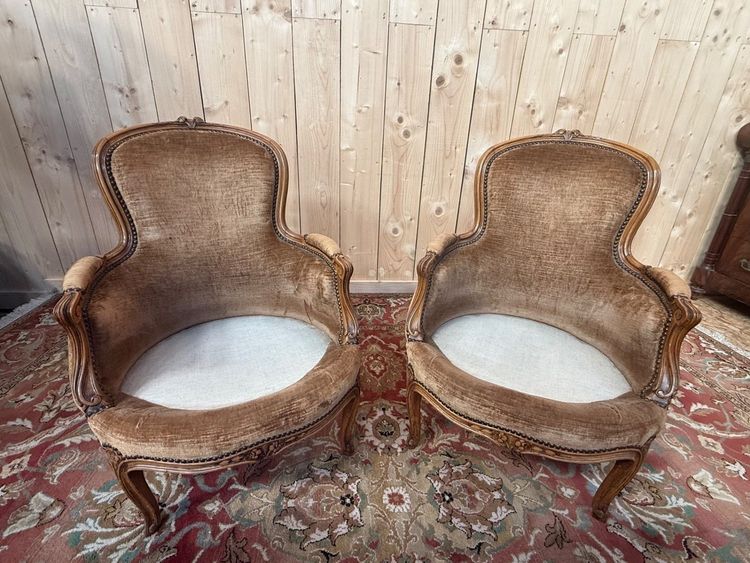 Pair of Louis XV glossy brown velvet shepherdesses