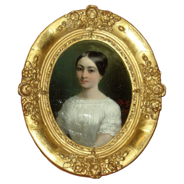 Portrait of a young woman, painting from the 19th century.