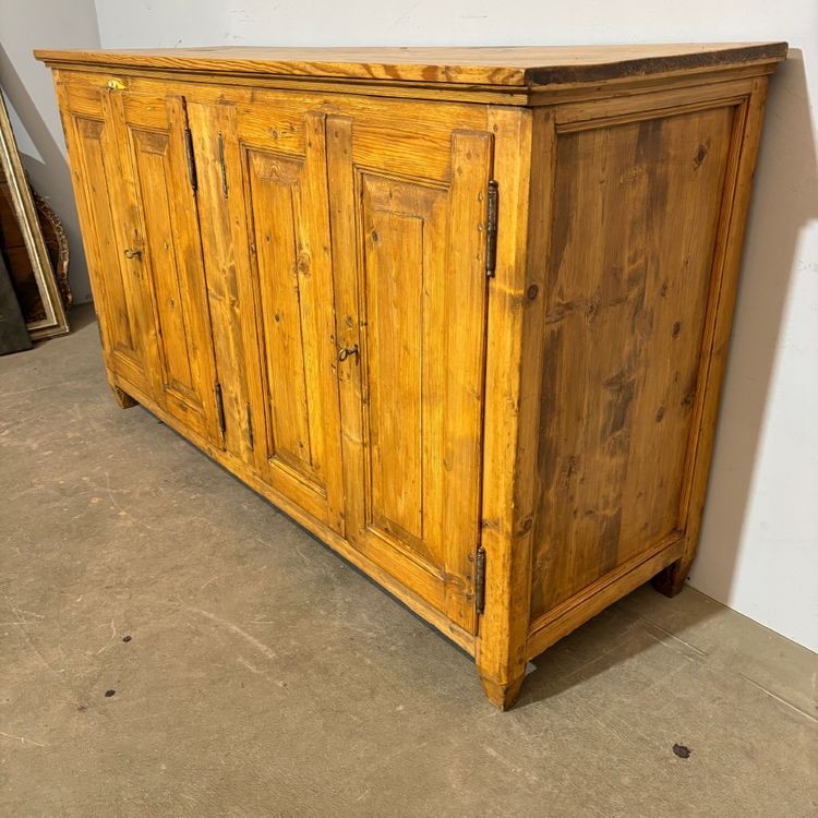 Antique Tuscan servant sideboard with four doors , restored to natural solid pine