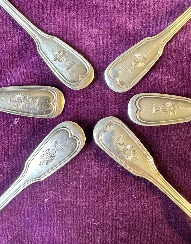 Six small silver spoons with monstrance motif - 19th century