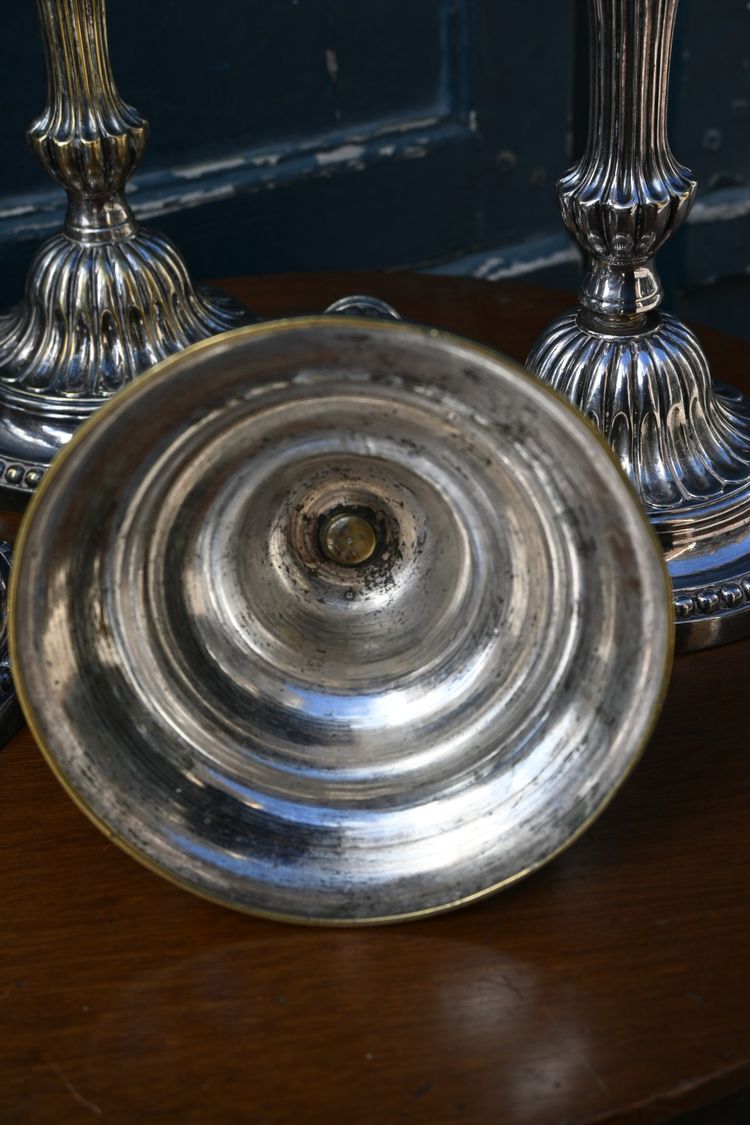 Suite of 4 Louis XVI silver-plated metal candlesticks