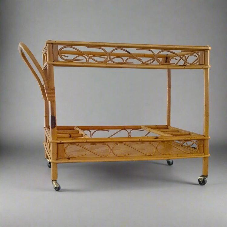 Squisito carrello bar italiano in bambù e rattan degli anni '60 di Franco Albini - Carrello di metà secolo