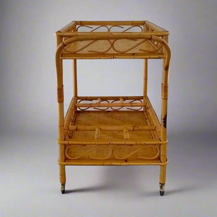 Squisito carrello bar italiano in bambù e rattan degli anni '60 di Franco Albini - Carrello di metà secolo