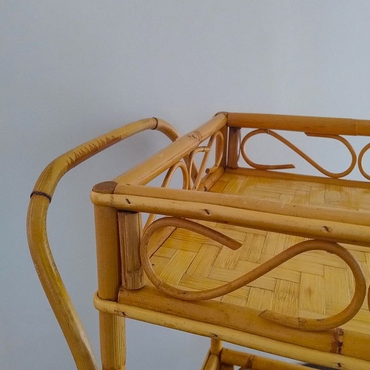 Squisito carrello bar italiano in bambù e rattan degli anni '60 di Franco Albini - Carrello di metà secolo