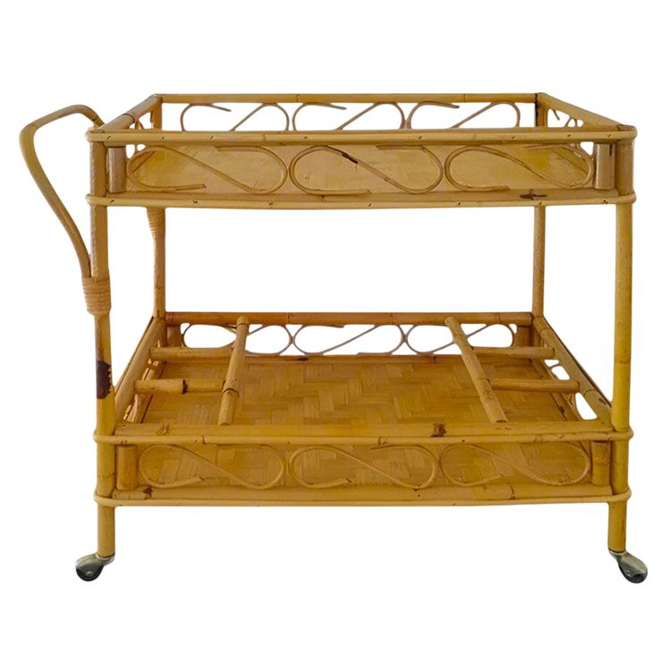 Squisito carrello bar italiano in bambù e rattan degli anni '60 di Franco Albini - Carrello di metà secolo
