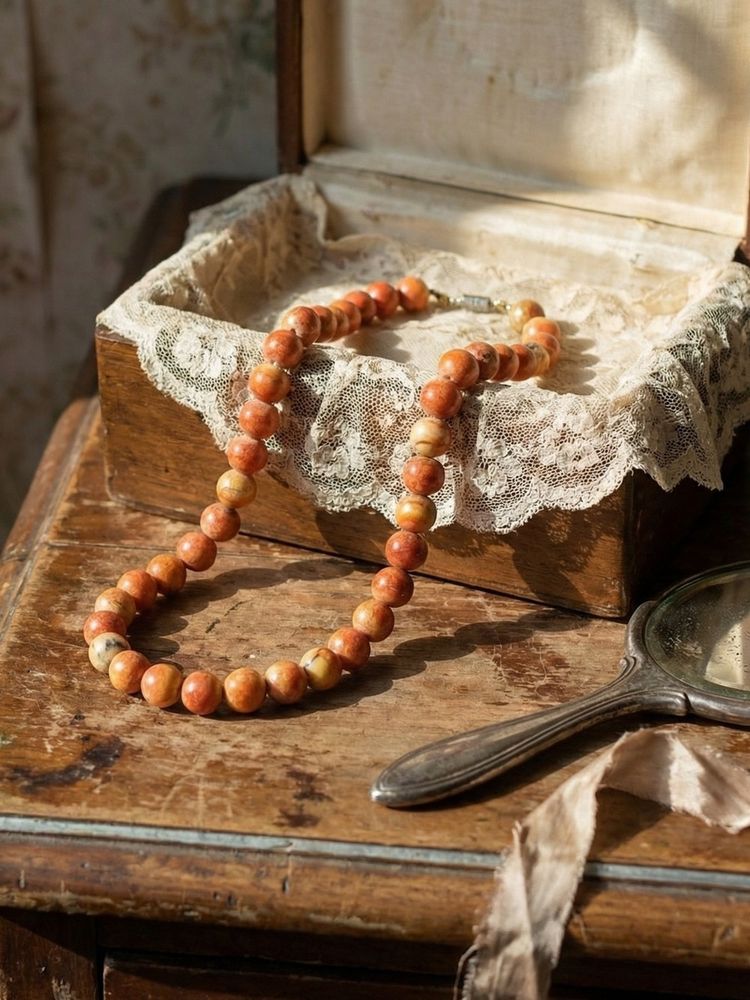 Collana vintage anni '60-'70 in corallo mela o spugna naturale con perline grandi