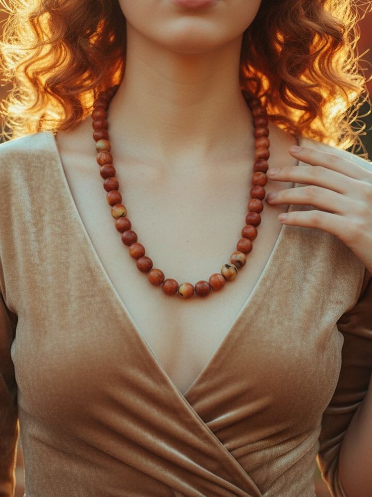 Collana vintage anni '60-'70 in corallo mela o spugna naturale con perline grandi