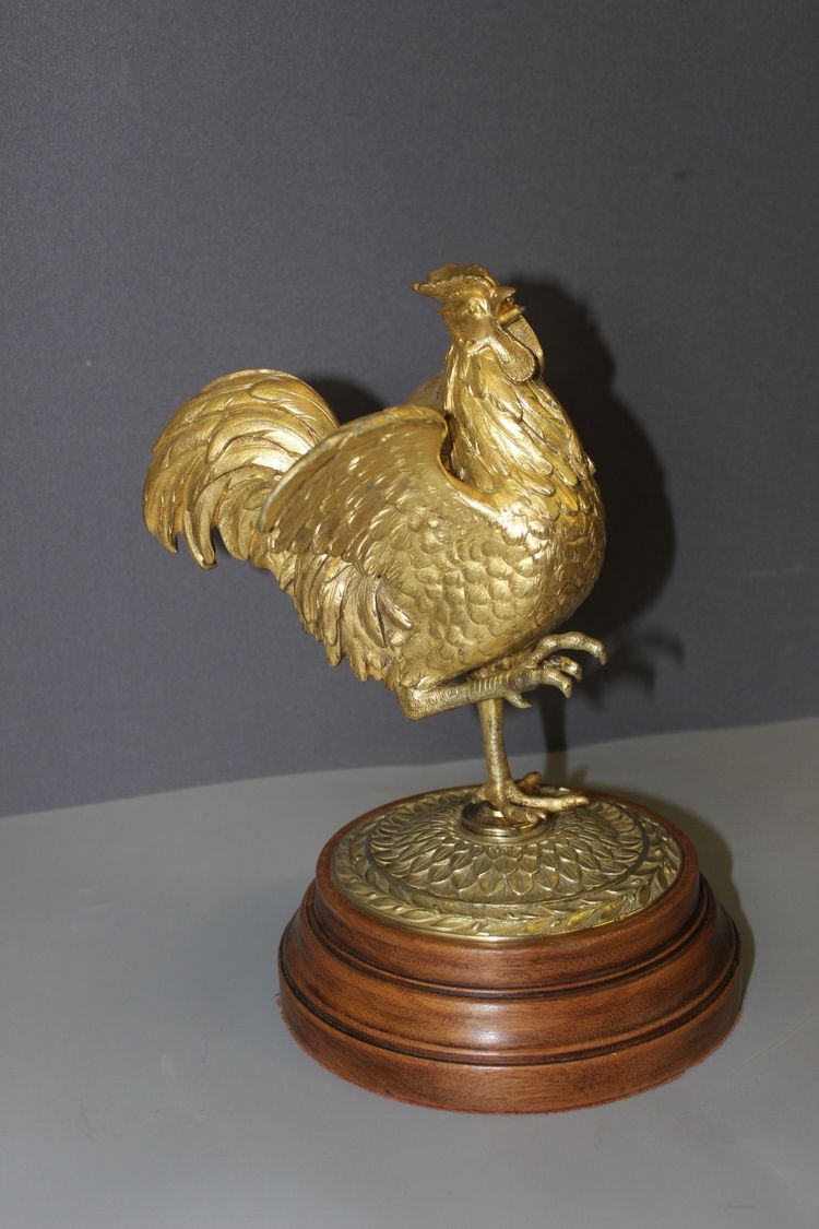 Skulptur eines Hahns aus vergoldeter Bronze, Ende des 19. Jahrhunderts