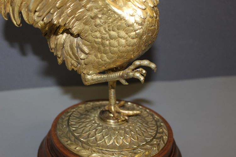 Skulptur eines Hahns aus vergoldeter Bronze, Ende des 19. Jahrhunderts