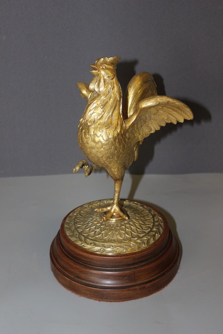 Skulptur eines Hahns aus vergoldeter Bronze, Ende des 19. Jahrhunderts
