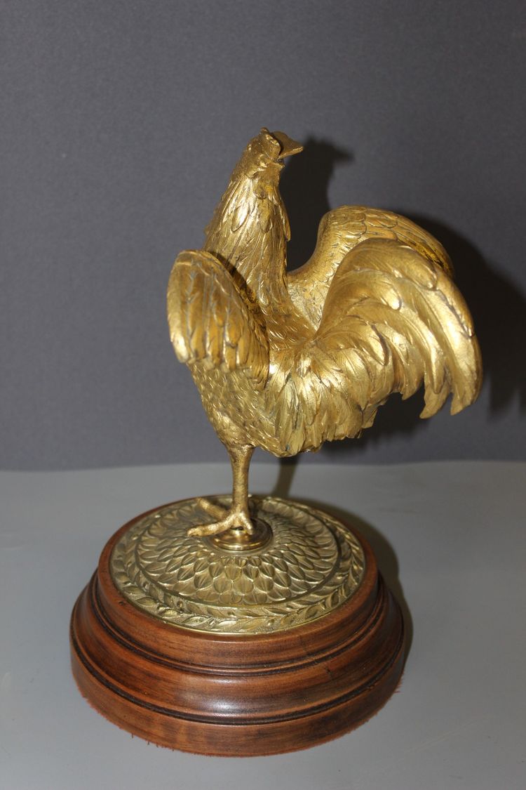 Skulptur eines Hahns aus vergoldeter Bronze, Ende des 19. Jahrhunderts