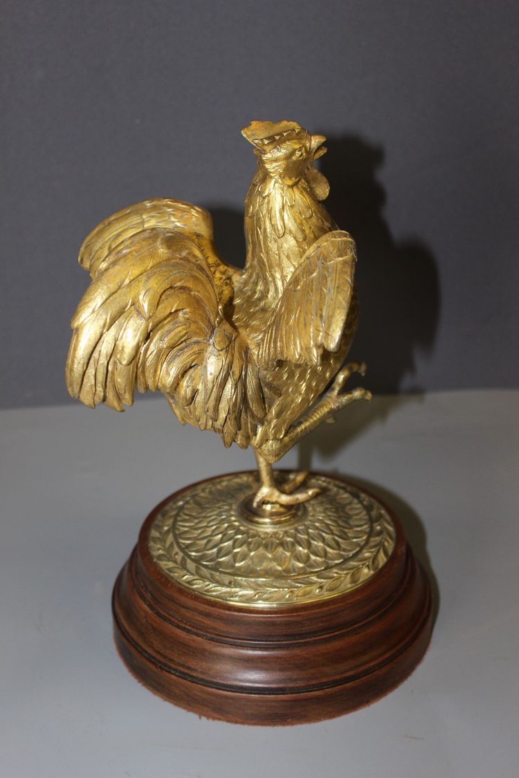 Skulptur eines Hahns aus vergoldeter Bronze, Ende des 19. Jahrhunderts