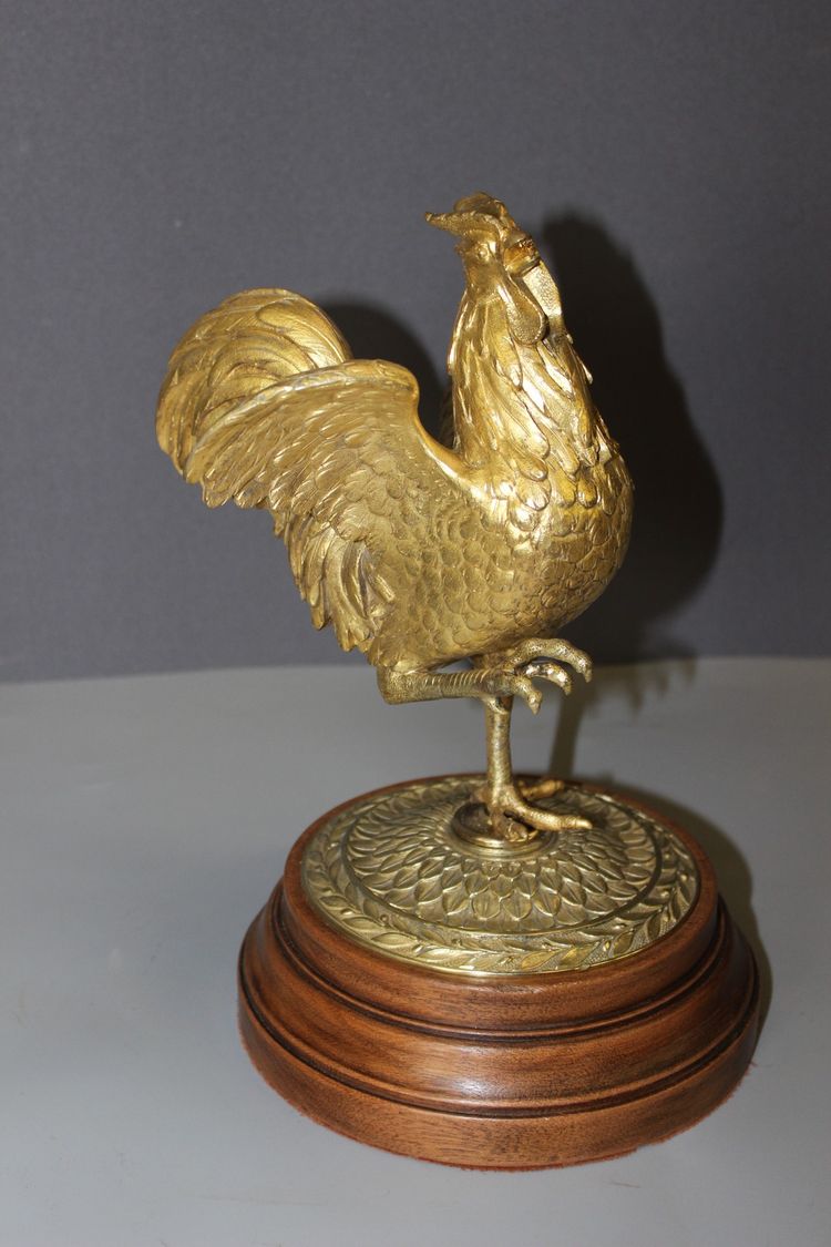 Skulptur eines Hahns aus vergoldeter Bronze, Ende des 19. Jahrhunderts