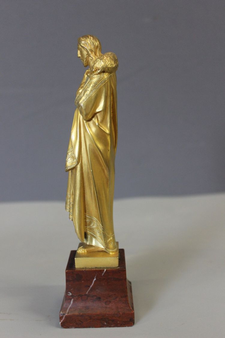 Vergoldete Bronzeskulptur von Christus dem Guten Hirten, um 1900