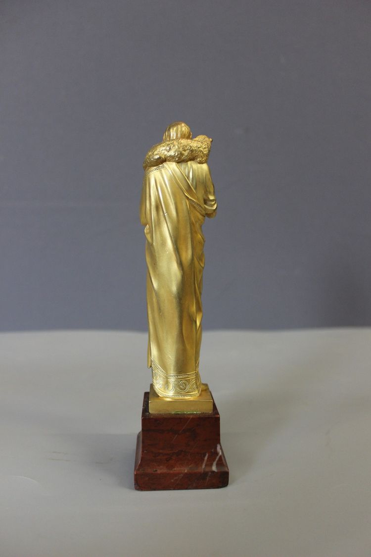 Vergoldete Bronzeskulptur von Christus dem Guten Hirten, um 1900