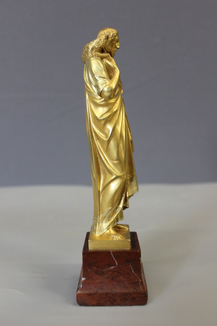 Vergoldete Bronzeskulptur von Christus dem Guten Hirten, um 1900