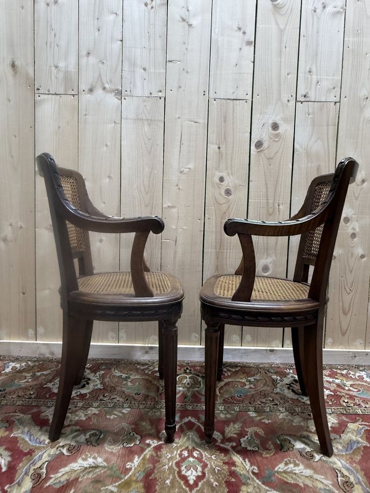 Pair of Louis XVI style caned armchairs